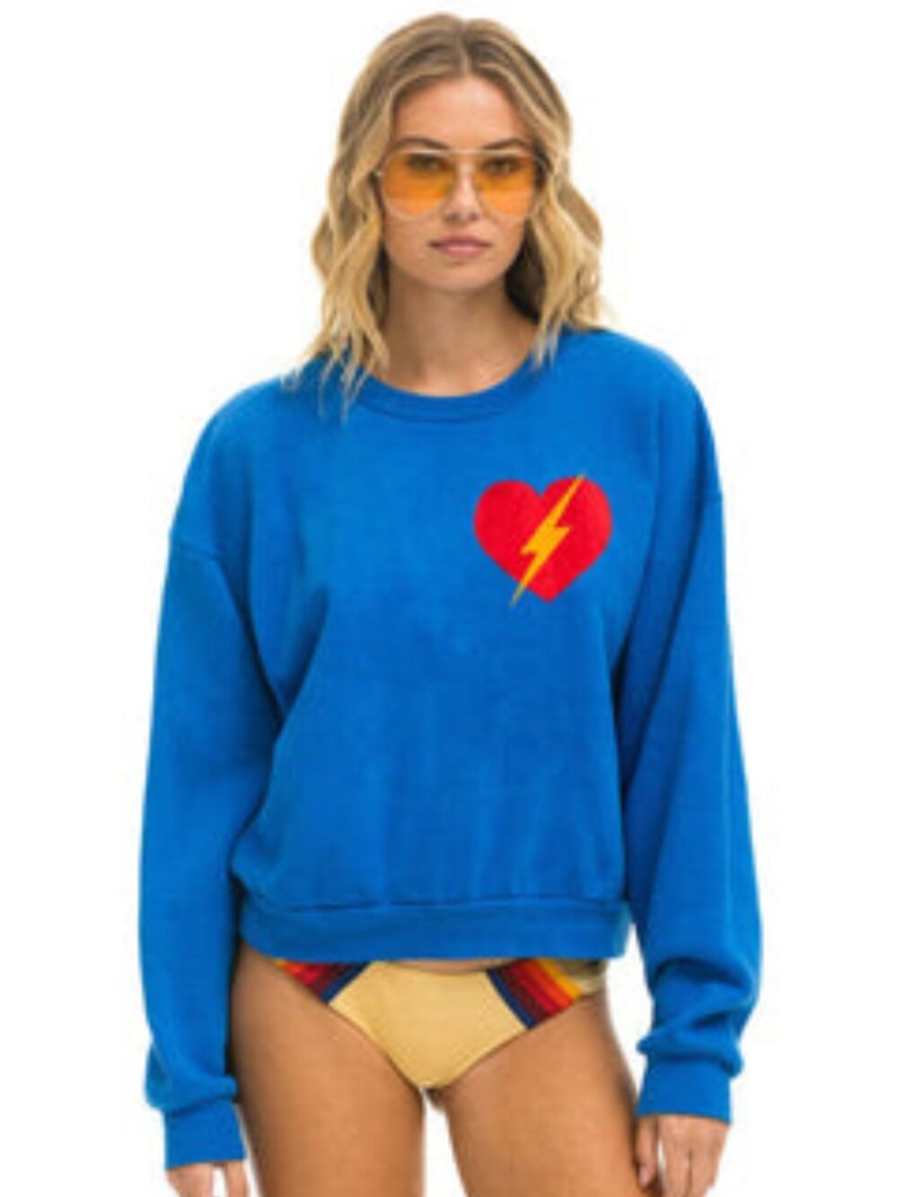 Aviator Nation BOLT HEART RELAXED CREW SWEATSHIRT // Adventure Blue